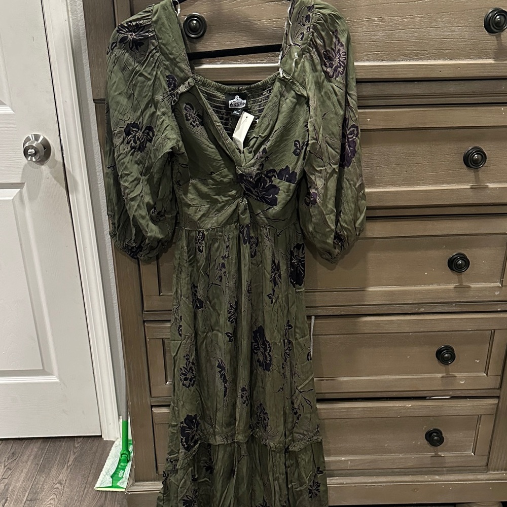 Angie Olive Green Floral Maxi Dress